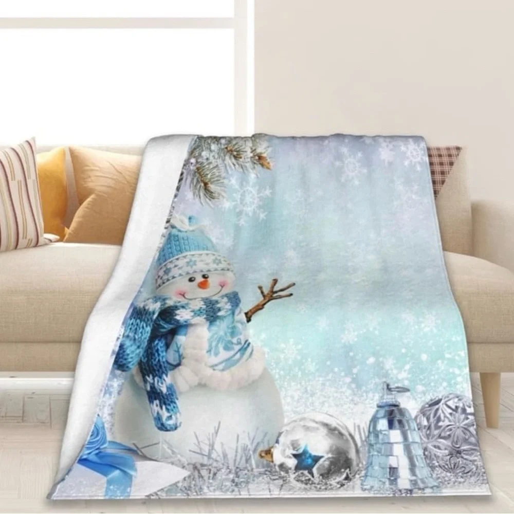 Winter Snowman Throw Blanket - Blue and White